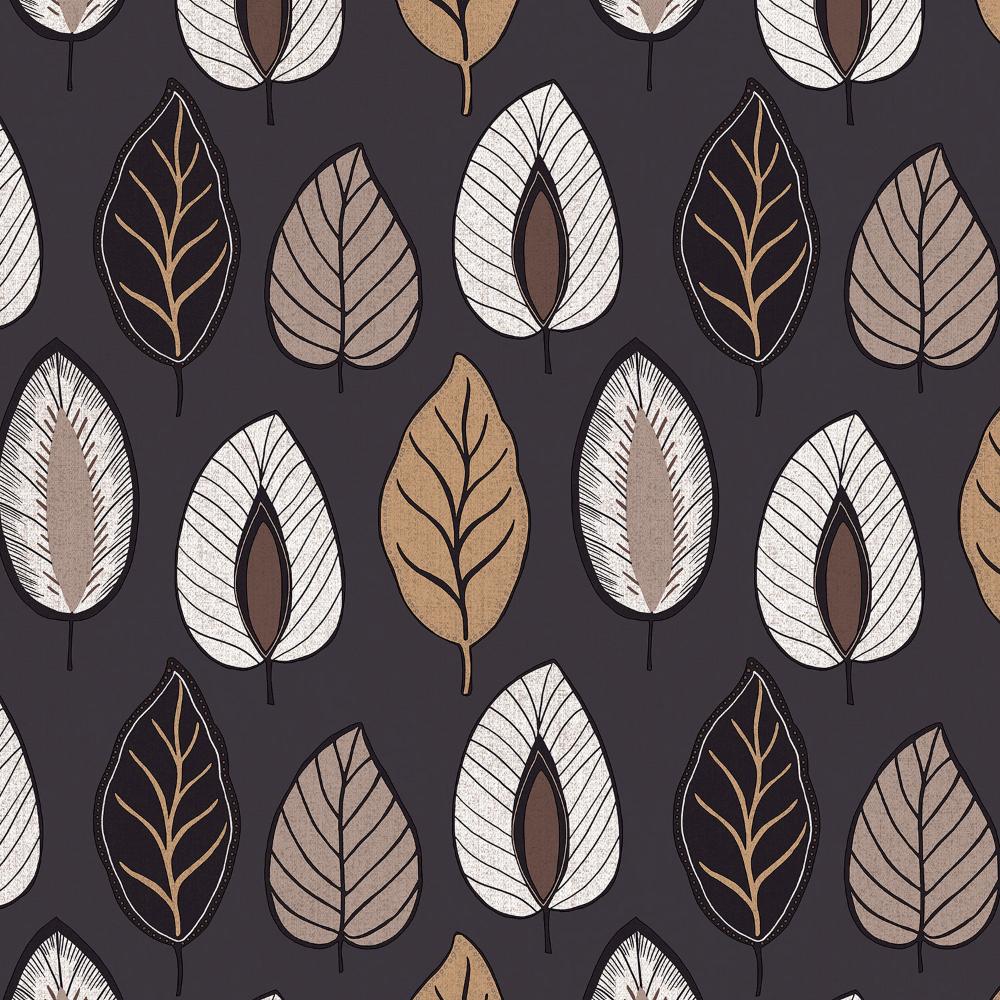 Patton Wallcoverings JJ38012 Rewind Chic Leaf In Charcoal, Browns And Tan Wallpaper